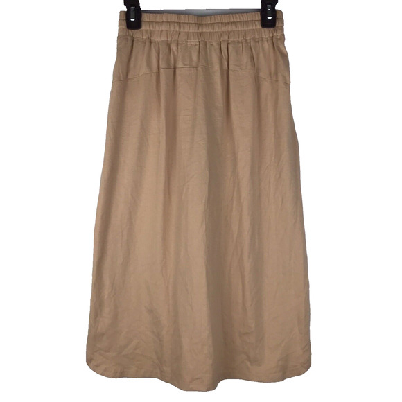 NWT Kancy Kole Midi Skirt Elastic Waist Drawstring Pockets Beige Tan Size Small - Picture 4 of 8